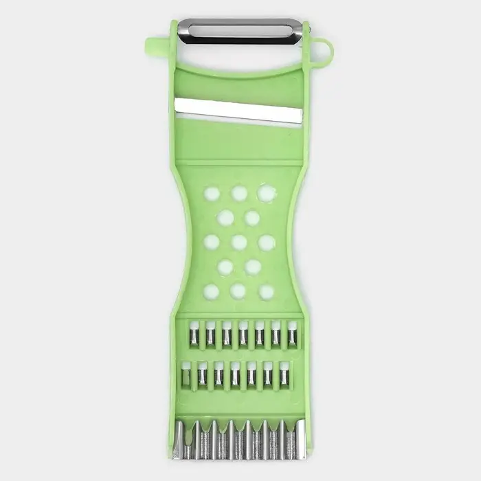 Овощечистка с тёркой и шинковкой Доляна, 17 см, зелёная