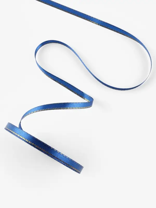 Лента атласная, с золотым люрексом, 6 мм, 23&plusmn;1 м, синяя №038