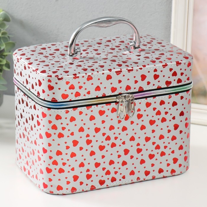 Шкатулка кожзам с зеркалом "Сердца на белом" н-р 3 шт 13х21х14,5 10х19х12 21х15,5х17 см