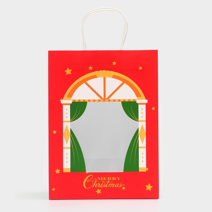 Пакет подарочный новогодний с окном "Театр" 30 х 22 х 14 см.