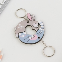 Брелок для ключей парный &laquo;Заяц и кот&raquo;, деревянный, 5,6 х 3,2