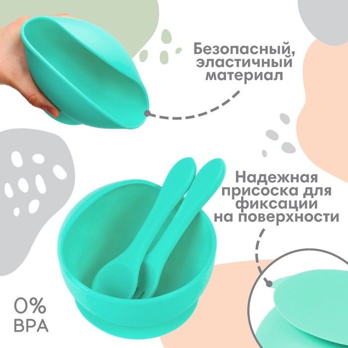 Тарелка детская на присоске и столовые приборы, Крошка Я,  бирюзовый