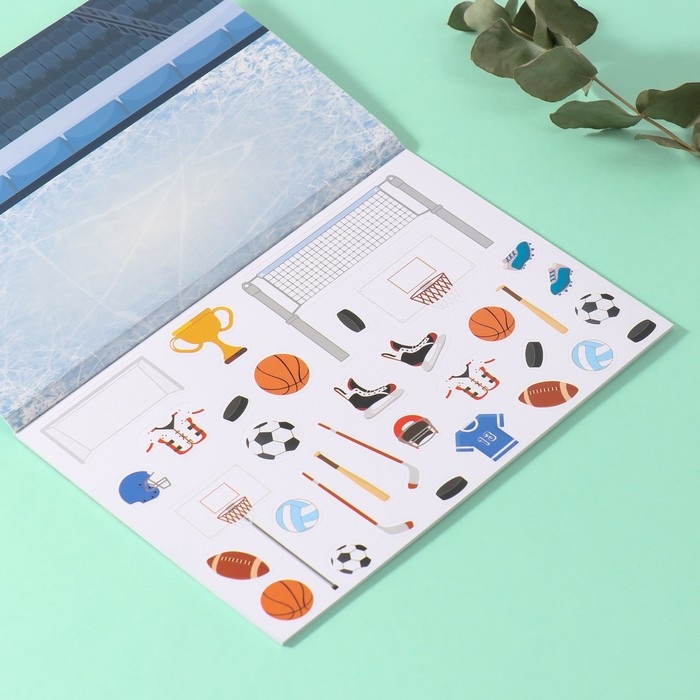 Наклейки в книжке "Спортик" + 3 фона 20,7х14,2 см