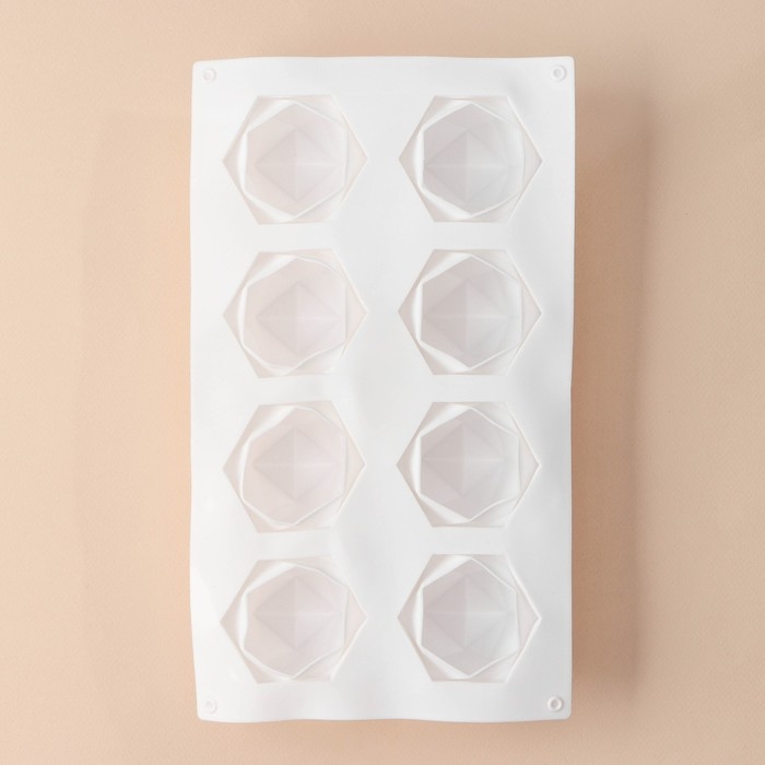 Форма для муссовых десертов и выпечки KONFINETTA &laquo;Грани&raquo;, силикон, 29,5&times;17,2 см, 8 ячеек (5,6&times;6,4&times;4,5 см), цвет белый
