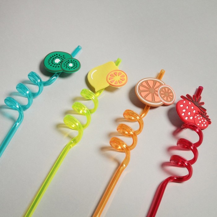 Трубочка из пластика &laquo;Фрукты&raquo;, набор 4 шт., МИКС