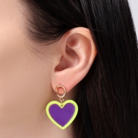 Серьги акрил &laquo;Сердечки&raquo; неоновые, цвет фиолетово-салатовый в золоте