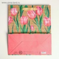 Пакет подарочный крафтовый вертикальный, упаковка, &laquo;Тюльпаны&raquo;, ML 23 х 27 х 11,5 см