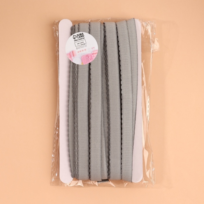 Резинка становая, с ажурным краем, 10 мм, 10 &plusmn; 0,5 м, цвет серый