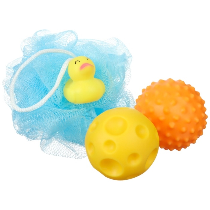 Набор для ванны &laquo;Утенок&raquo;, мочалка с игрушкой, 2 тактильных мячика, Крошка Я