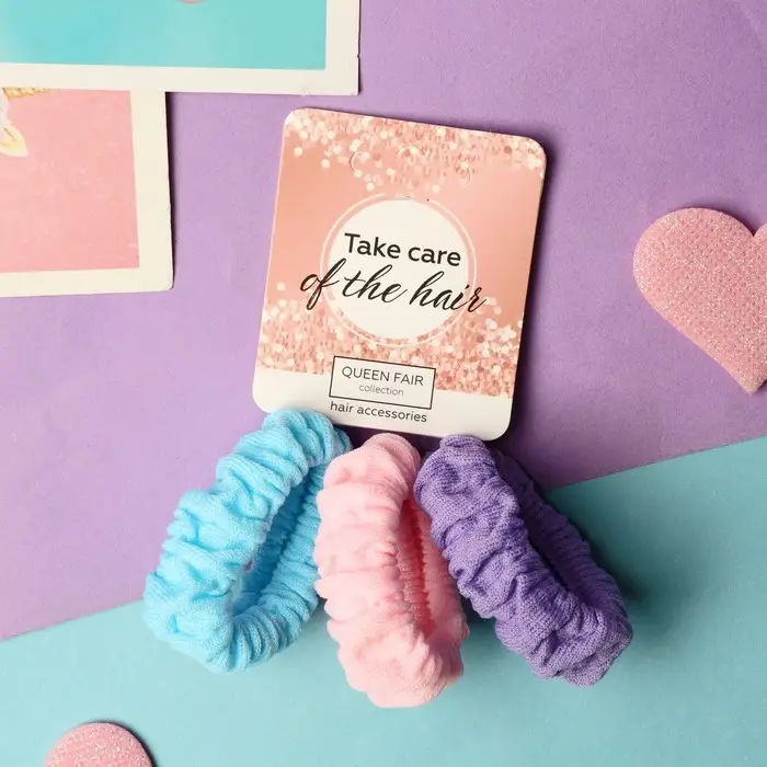 Резинка для волос "Стиль" (набор 3 шт) жатка нежность, 5 см