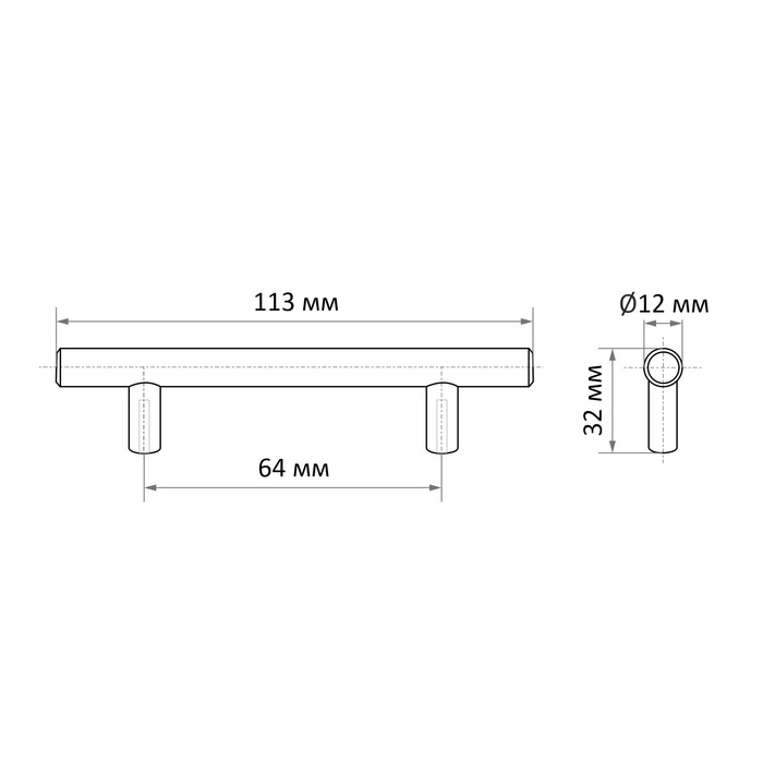 Ручка-рейлинг ТУНДРА HARLOW, пластик, d=12 мм, м/о 64 мм, цвет матовый хром, 4 шт