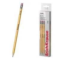 Карандаш чернографитный с ластиком, ErichKrause, Amber 101, НВ, дерево, шестигранный, в коробке, жёлтый корпус