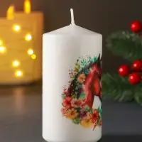 Свеча столб 50х100мм с декором, конь, белая