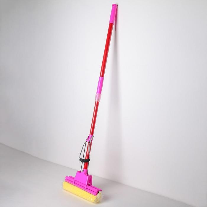 Швабра для мытья пола с двойным роликовым отжимом Доляна, насадка ПВА 28&times;6 см, телескопическая ручка 96-119 см, цвет МИКС