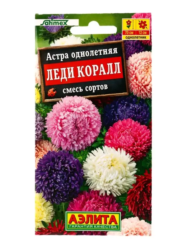 Семена цветов Астра Леди Коралл, смесь сортов , Ц/П,25 шт.