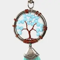 Брелок ловец снов "Древо жизни" 19 см, цв. бирюзовый