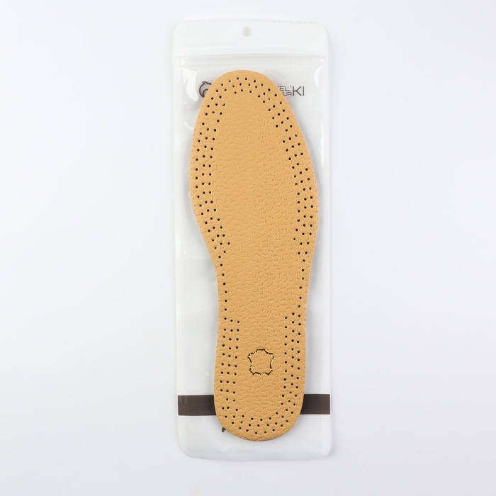 Стельки для обуви, универсальные, кожаные, дышащие, р-р RU до 45 (р-р Пр-ля до 46), 28,5 см, пара, цвет коричневый