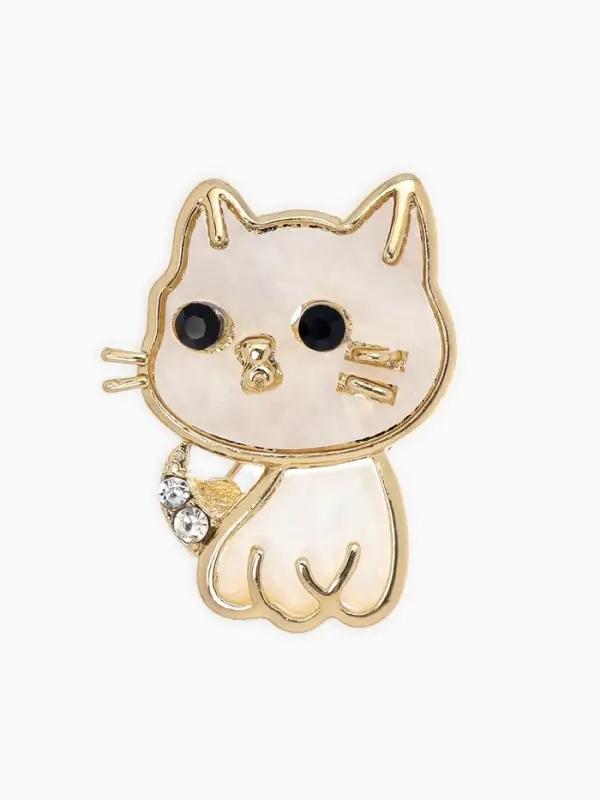 Брошь перламутровый "Котёнок", цвет белый в золоте