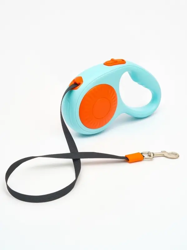 Рулетка - поводок для собак, лента 3 метра, оранж/голубая