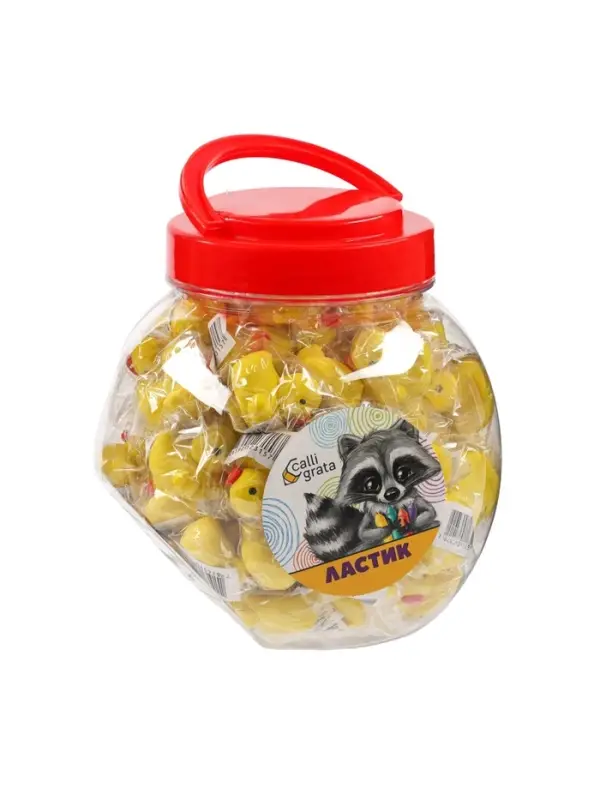 Ластик фигурный &laquo;Уточка в пакетека&raquo;, штрихкод на штуке