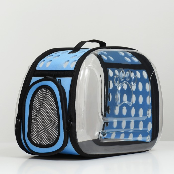 Переноска для животных прозрачная, 42*32*28 см, голубая Переноска для животных прозрачная, 42*32*28 см, голубая