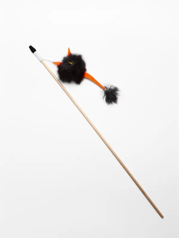 Дразнилка-удочка  из меха кролика "Монстрик" на деревянной палочке