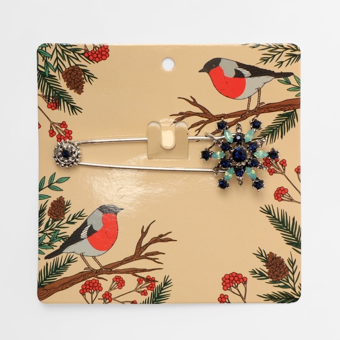 Булавка &laquo;Снежинка рождественская&raquo; оригинальная, 7,5 см, цвет синий в чернёном серебре