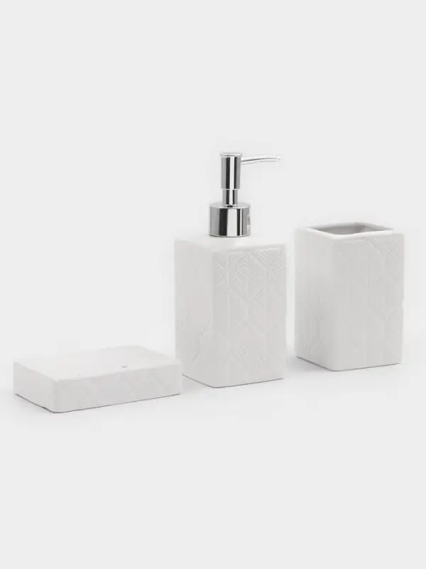 Набор для ванной "Лепесток", 3 предмета (дозатор для мыла, стакан, мыльница), цвет белый