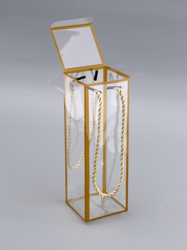 Коробка из PET с ручками, золотая, 7 х 7 х 21 см