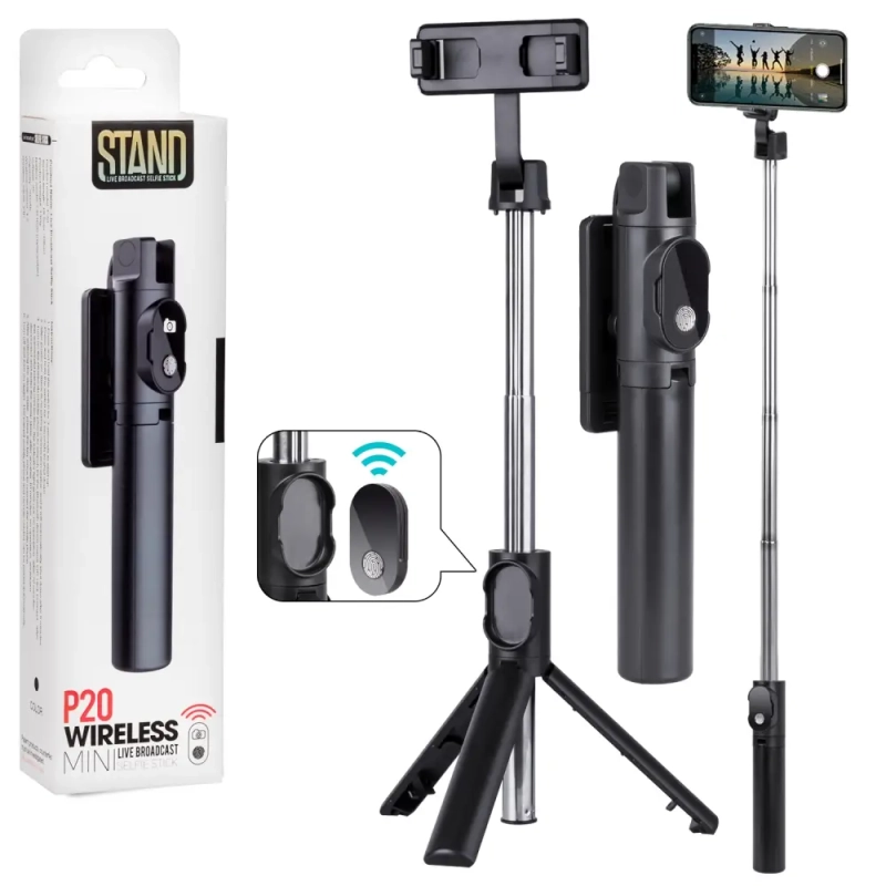 *Монопод-трипод с блютуз пультом P20 черный