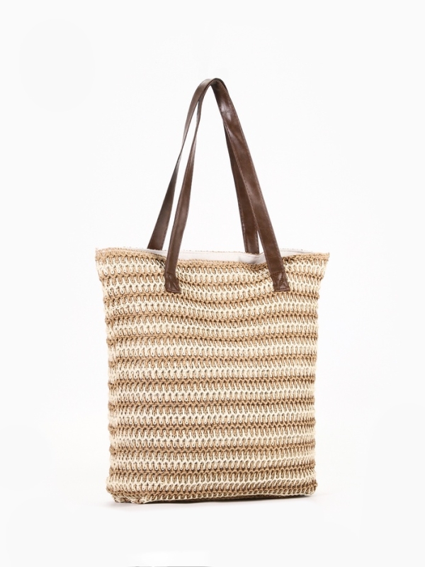 Сумка пляжная Полосы, 45*12*38, отд на молнии, подкладка, беж/коричневый