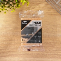 Набор губок для мытья посуды Raccoon &laquo;Ренессанс&raquo;, 2 шт, 9&times;6,5&times;3,5 см, крупнопористый поролон, бежевый