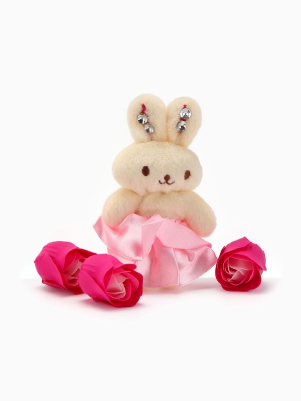 Набор мыльных роз в коробке 8 штук, розово-белые с зайчиком