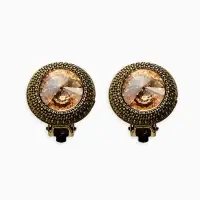 Клипсы "Винтаж" круг страз, цвет золотой в чернёном золоте