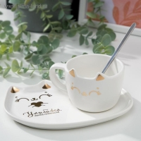 Набор из керамики &laquo;Улыбайся&raquo;: кружка 200 мл., блюдечко 18х11, цвет белый