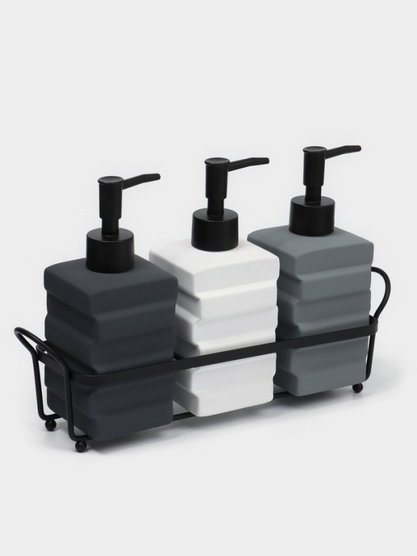 Набор дозаторов для ванной "Геометрия", 3 предмета с подставкой