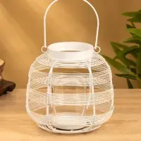 Подсвечник фонарь со стеклянной колбой, 19&times;19&times;18 см, d=9 см, металл, белый