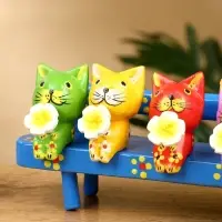 Сувенир "Котята на скамейке" дерево 19х8х6 см, цв. голубой