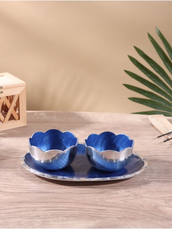 Менажница "Кувшинки" (набор 2 шт) 10х10х5 см, на подносе, алюминий