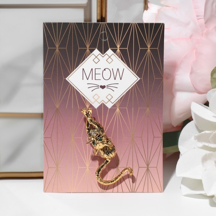 Брошь &laquo;Кошка грациозная&raquo;, цвет зелёный в чернёном золоте