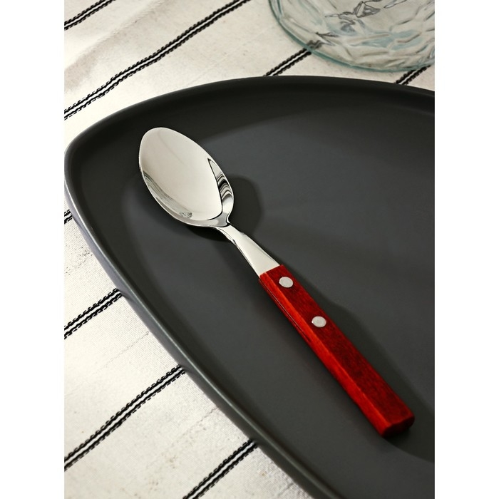 Ложка столовая из нержавеющей стали &laquo;Эко-стейк&raquo;, длина 19,5 см, толщина 1,5 мм, деревянная ручка, цвет ручки МИКС