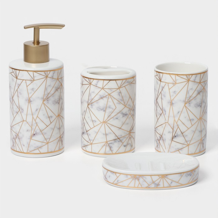 Набор аксессуаров для ванной комнаты &laquo;Лофт&raquo;, 4 предмета (дозатор 250 мл, мыльница, 2 стакана), цвет белый
