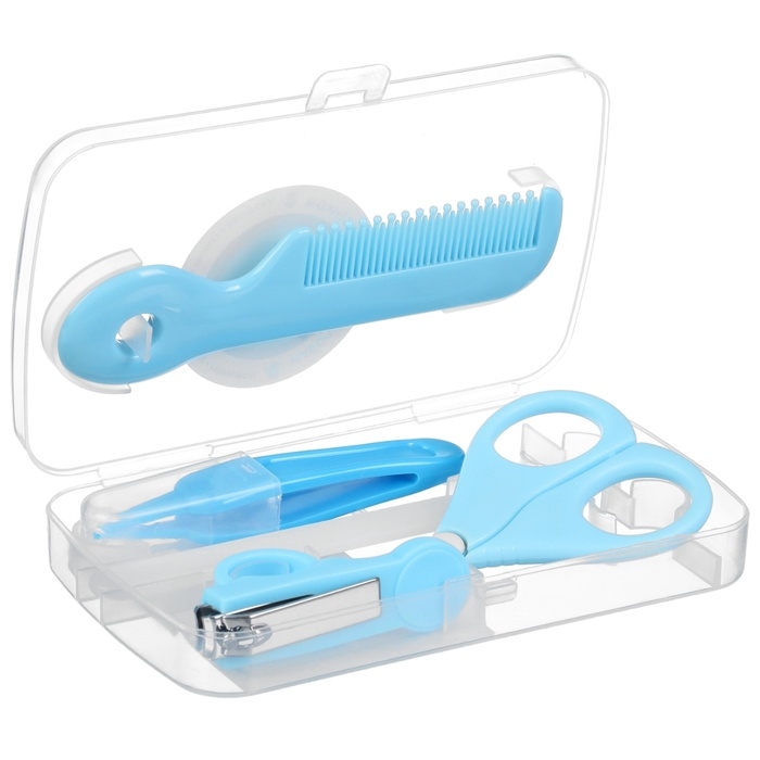 Набор по уходу за ребенком, 5 предметов (расческа, пинцет, ножницы, книпсер, пилка), цвет голубой