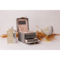 Подсвечник керамика, металл на 1 свечу "Дом" серый с золотом 9х6,3х16,7 см