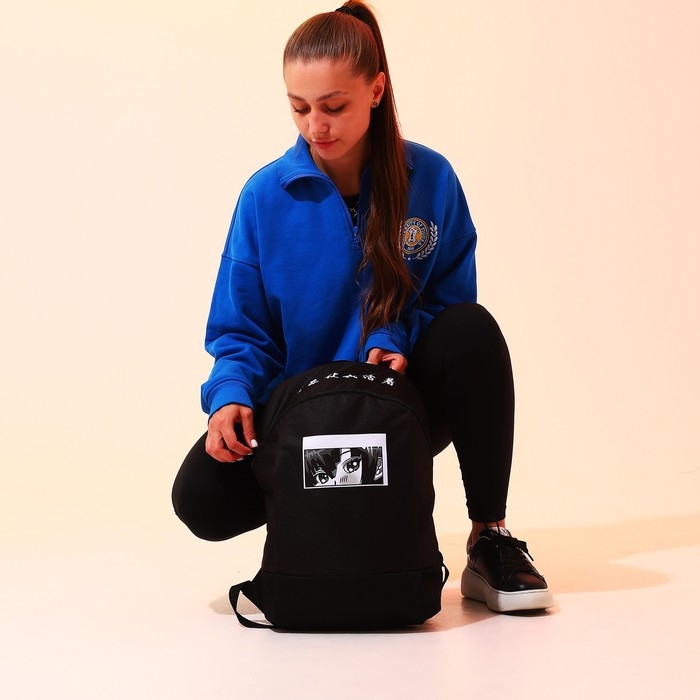 Рюкзак школьный текстильный &laquo;Аниме&raquo;, 46х30х10 см, вертикальный карман, цвет чёрный