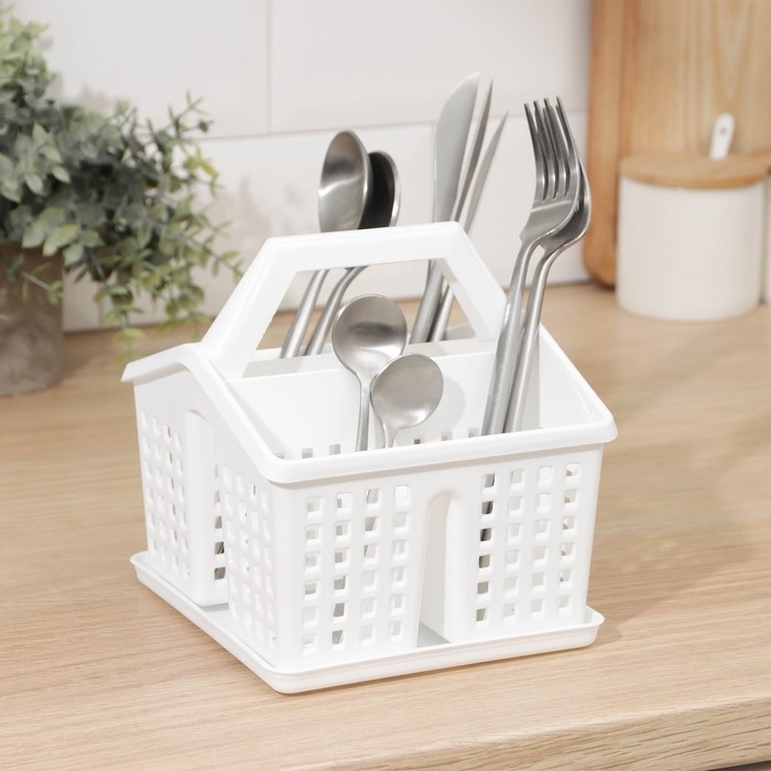 Подставка под столовые приборы &laquo;Лофт&raquo;, 15&times;16&times;16 см, цвет белый