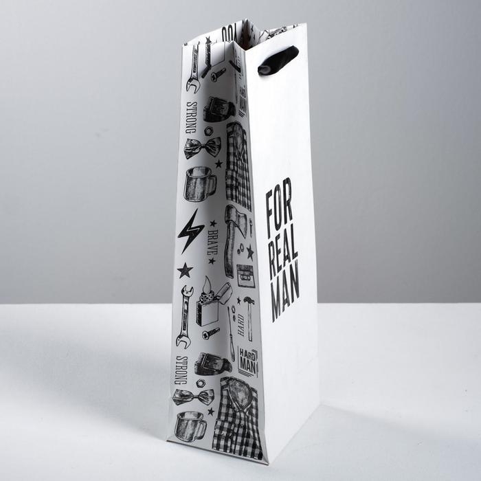Пакет подарочный под бутылку, упаковка, &laquo;For real man&raquo;, 36 х 13 х 10 см