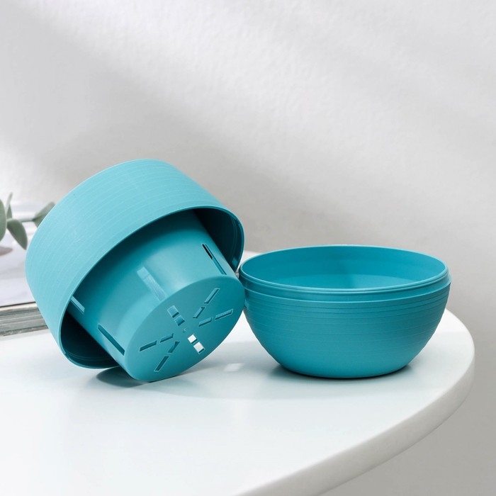 Горшок для цветов с поддоном &laquo;Япония&raquo;, 125 мл, d=8 см, h=6,5 см, цвет бирюзовый