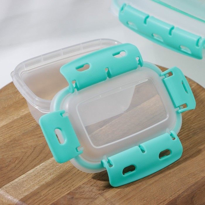 Набор пищевых герметичных контейнеров, 3 шт: 380 мл, 0,8 л, 1,5 л, прозрачные, крышка голубая