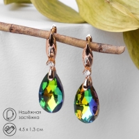 Серьги со стразами &laquo;Иллюзион&raquo; капля на овале, цвет бело-бензиновый в розовом золоте